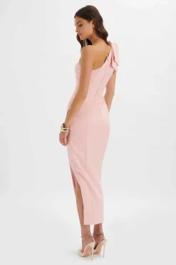 Cecelia Satin Bow Shoulder Wrap Dress In Dusty Pink<Lavish Alice Outlet