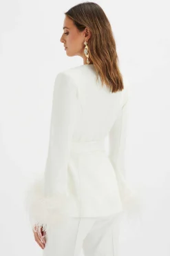 Celia Feather Cuff Blazer Jacket In White<Lavish Alice Flash Sale