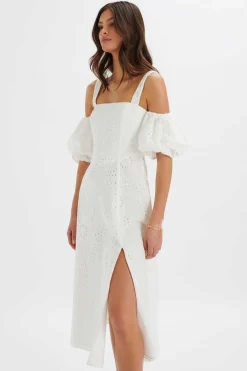 Charli Off Shoulder Broderie Dress In White<Lavish Alice Cheap