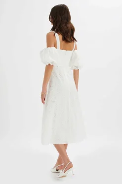 Charli Off Shoulder Broderie Dress In White<Lavish Alice Cheap