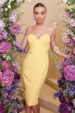 Charlotte Pleated Bust Corset Midi Dress In Yellow<Lavish Alice Outlet