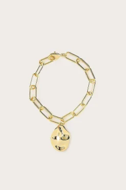Dana Hammered Effect Oval Charm Link Gold Bracelet<Lavish Alice Best
