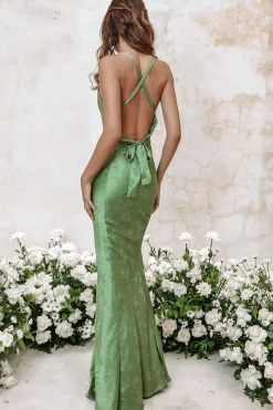 Daniella Satin Jaquard Cowl Neck Maxi Dress In Green<Lavish Alice Cheap