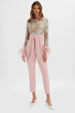 Delia Embellished Feather Cuff Jumpsuit In Pink<Lavish Alice Online