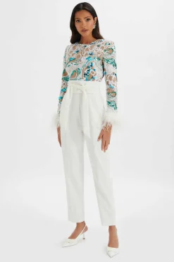 Delia Embellished Feather Cuff Jumpsuit In White<Lavish Alice Shop