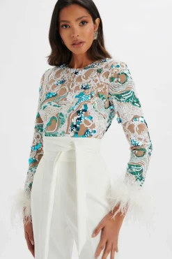 Delia Embellished Feather Cuff Jumpsuit In White<Lavish Alice Shop