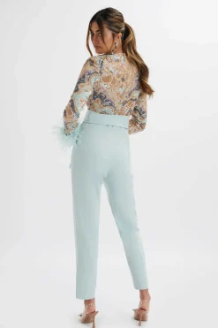 Delia Embellished Feather Cuff Jumpsuit In Blue<Lavish Alice Cheap