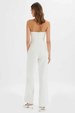 Elara Asymmetric Pleated Frill Straight Leg Jumpsuit In White<Lavish Alice Discount