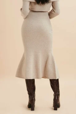 Eleni Knitted Wool Fit & Flare Midi Skirt In Stone<Lavish Alice Store