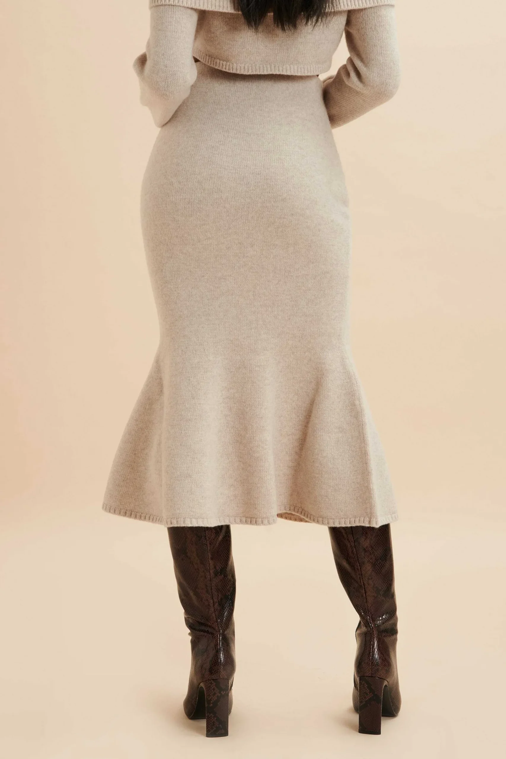 Eleni Knitted Wool Fit & Flare Midi Skirt In Stone<Lavish Alice Store
