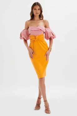 Eliza Colour Block Twisted Midi Dress In Pink & Papaya<Lavish Alice Flash Sale