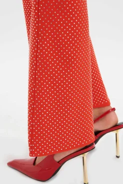 Ellisa Crystal Embellished Fit And Flare Trousers In Red<Lavish Alice Outlet