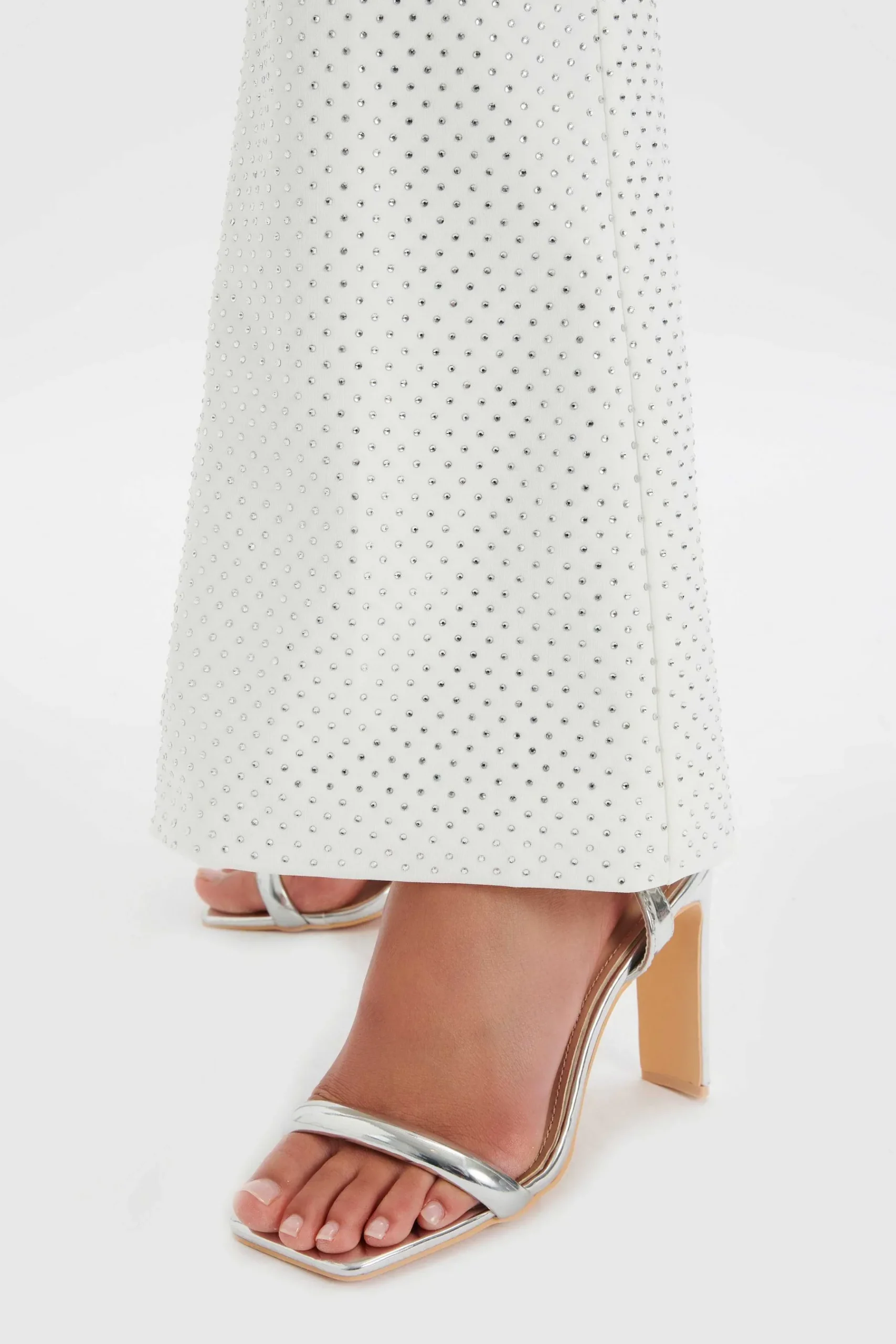 Ellisa Crystal Embellished Fit And Flare Trouser In White<Lavish Alice Store