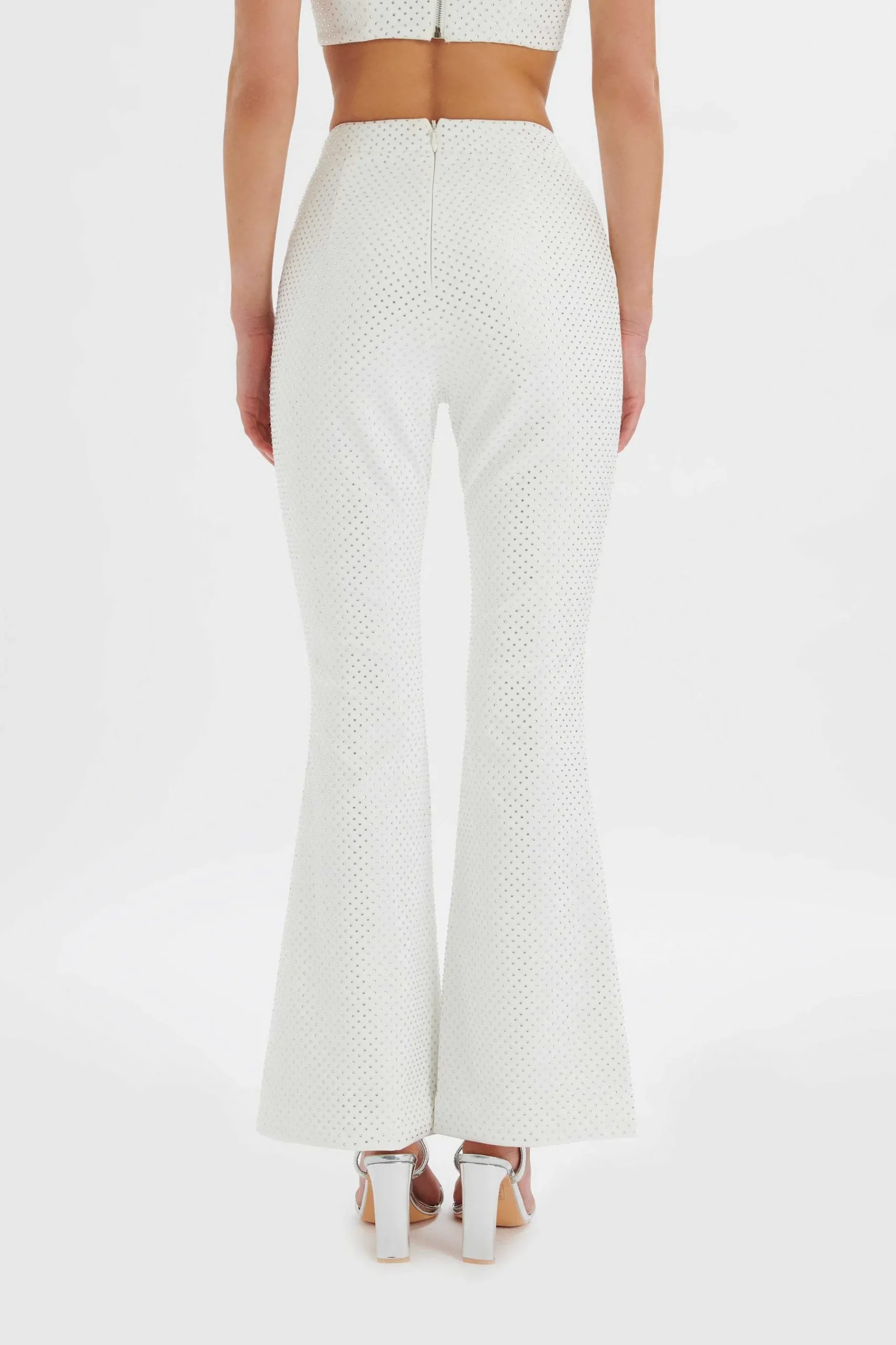Ellisa Crystal Embellished Fit And Flare Trouser In White<Lavish Alice Store