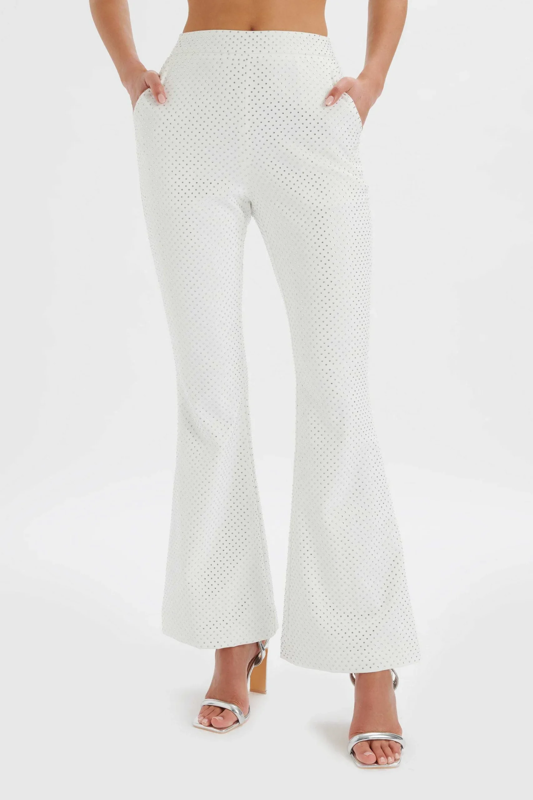 Ellisa Crystal Embellished Fit And Flare Trouser In White<Lavish Alice Store