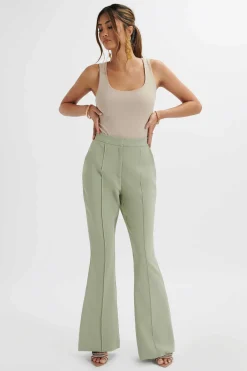 Emelie Fit & Flare Trousers In Sage Green<Lavish Alice Shop