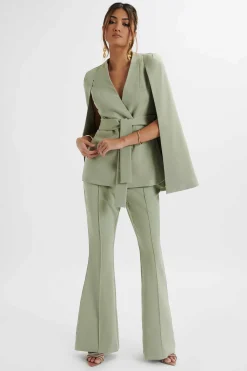 Emelie Fit & Flare Trousers In Sage Green<Lavish Alice Shop
