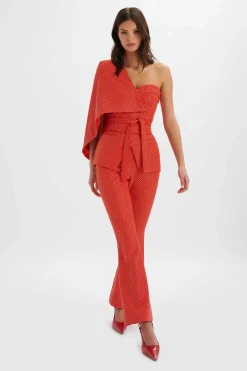 Erin Crystal Embellished Asymmetric Cape Blazer In Red<Lavish Alice Outlet