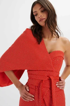 Erin Crystal Embellished Asymmetric Cape Blazer In Red<Lavish Alice Outlet