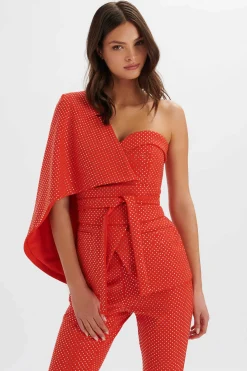 Erin Crystal Embellished Asymmetric Cape Blazer In Red<Lavish Alice Outlet
