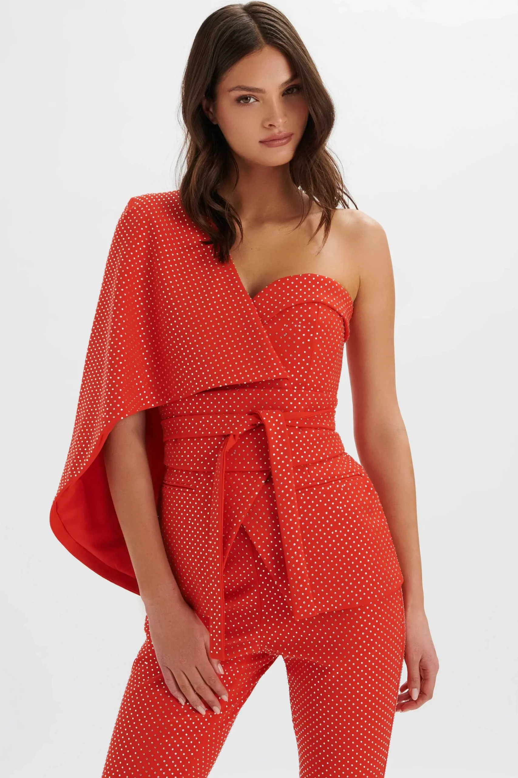 Erin Crystal Embellished Asymmetric Cape Blazer In Red<Lavish Alice Outlet