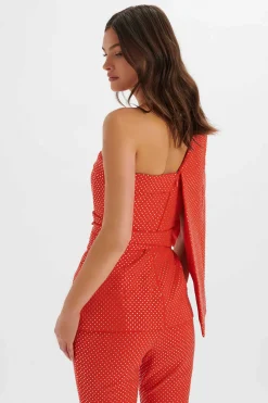 Erin Crystal Embellished Asymmetric Cape Blazer In Red<Lavish Alice Outlet