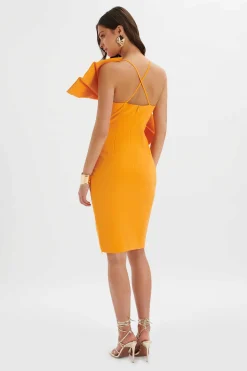 Esther Bow Detail Wrap Skirt Midi Dress In Orange<Lavish Alice New