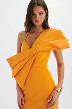 Esther Bow Detail Wrap Skirt Midi Dress In Orange<Lavish Alice New
