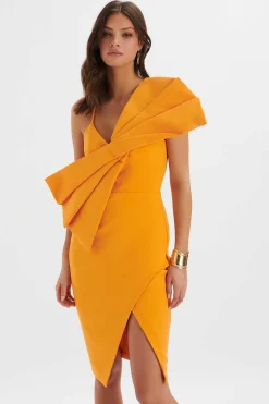 Esther Bow Detail Wrap Skirt Midi Dress In Orange<Lavish Alice New