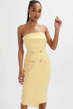 Fluer Bandeau Tailored Midi Dress In Pastel Yellow<Lavish Alice Hot