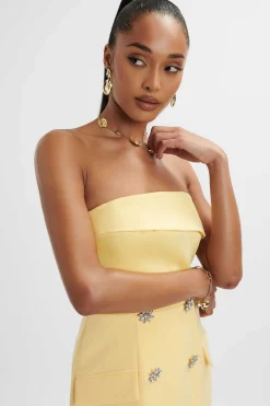 Fluer Bandeau Tailored Midi Dress In Pastel Yellow<Lavish Alice Hot