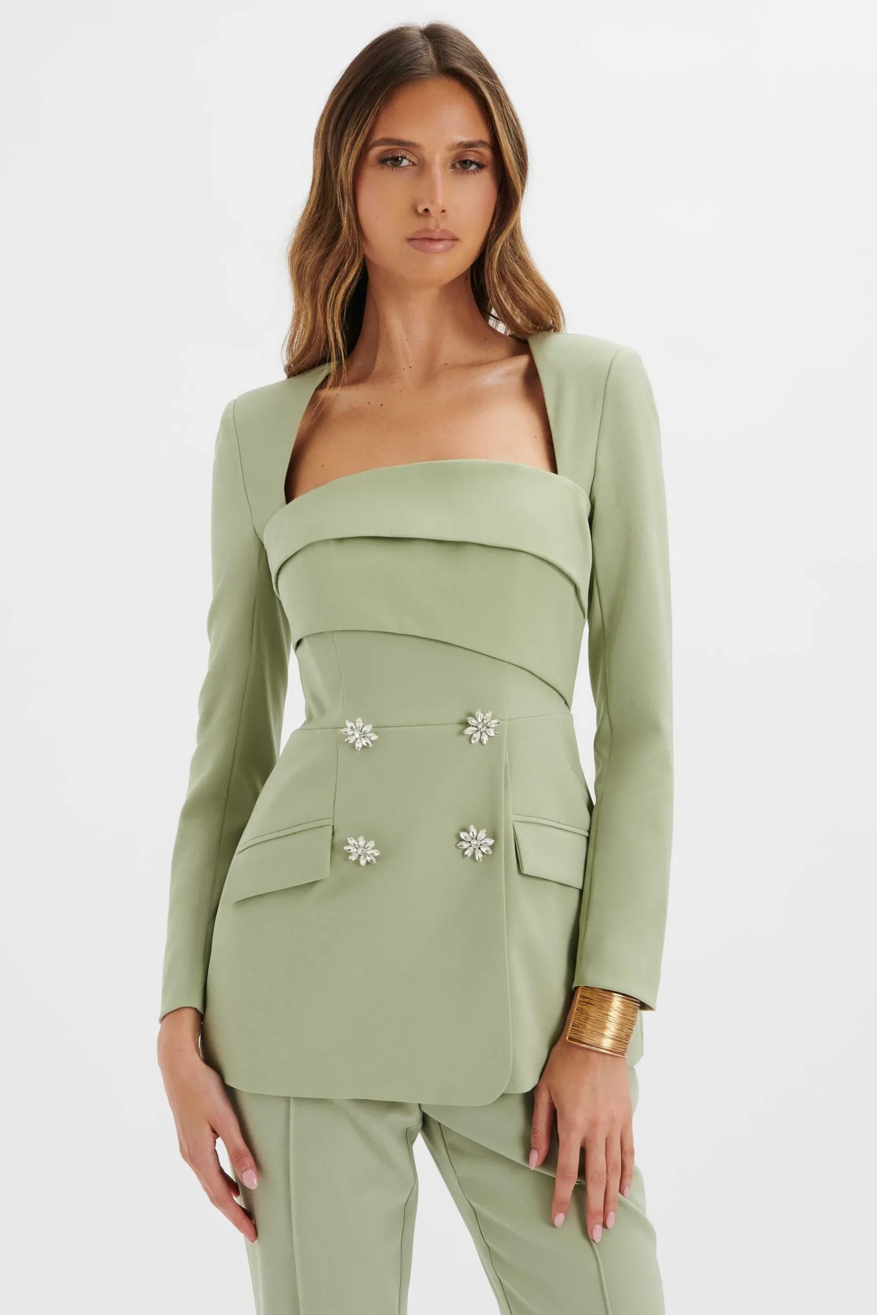 Freja Tailored Bandeau Blazer In Sage Green<Lavish Alice Discount