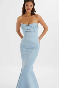 Freya Bonded Satin Cowl Neck Maxi Dress In Dusty Blue<Lavish Alice Online