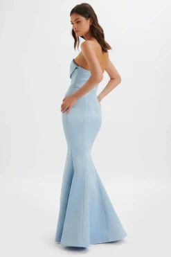 Freya Bonded Satin Cowl Neck Maxi Dress In Dusty Blue<Lavish Alice Online