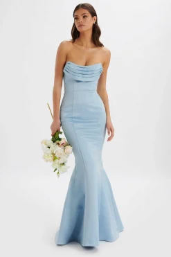 Freya Bonded Satin Cowl Neck Maxi Dress In Dusty Blue<Lavish Alice Online