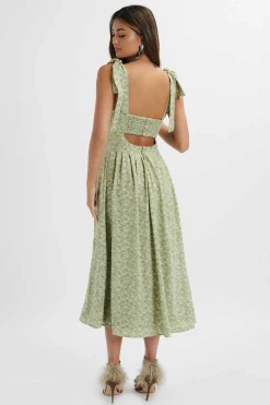 Halle Micro Button Midi Sundress In Ditsy Floral Sage Green<Lavish Alice Cheap