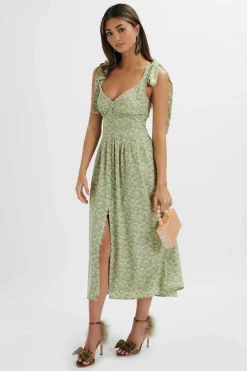 Halle Micro Button Midi Sundress In Ditsy Floral Sage Green<Lavish Alice Cheap
