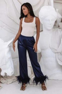 Helen Feather Trim Satin Jacquard Pyjama In Navy<Lavish Alice Clearance