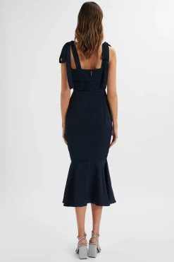 Indie Satin Cowl Neck Micro Button Longline Midi Dress In Navy<Lavish Alice New