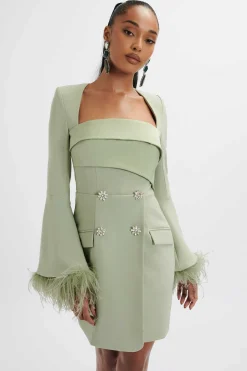 Iona Fluted Feather Sleeve Blazer Dress In Sage Green<Lavish Alice Cheap