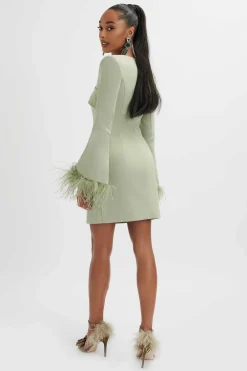 Iona Fluted Feather Sleeve Blazer Dress In Sage Green<Lavish Alice Cheap