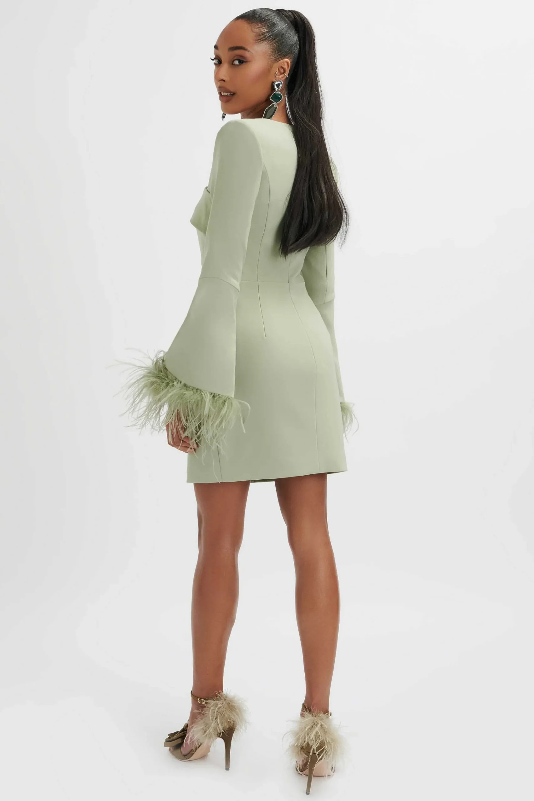 Iona Fluted Feather Sleeve Blazer Dress In Sage Green<Lavish Alice Cheap