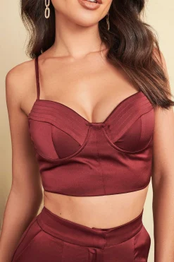 Iris Bonded Satin Stitch Detail Bralette In Burgundy<Lavish Alice Shop