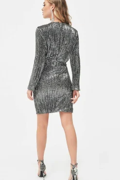 Jade Ruched Sequin Mini Dress In Grey Sequin<Lavish Alice Outlet