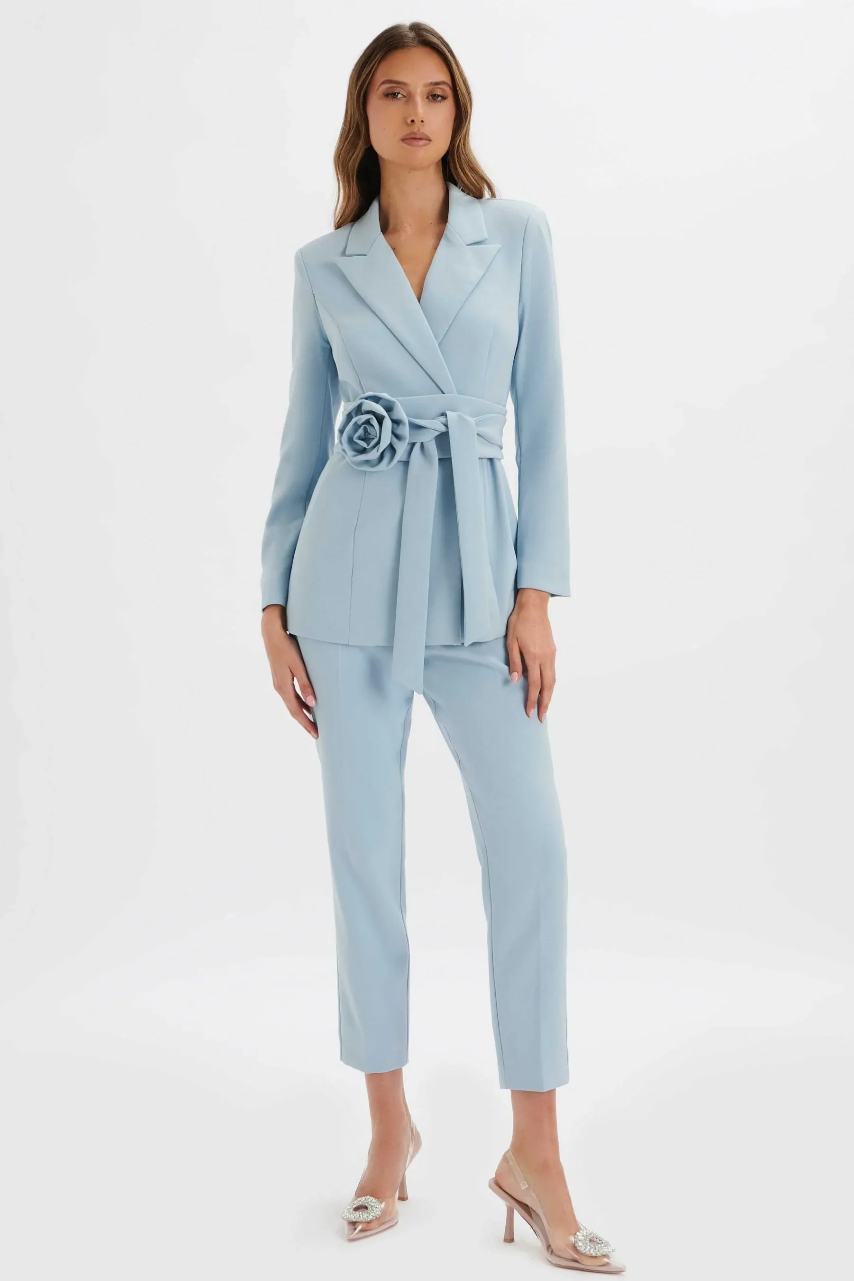 Jasmin Obi Belt Blazer With Flower Detail In Cornflower Blue<Lavish Alice New