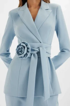 Jasmin Obi Belt Blazer With Flower Detail In Cornflower Blue<Lavish Alice New