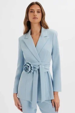 Jasmin Obi Belt Blazer With Flower Detail In Cornflower Blue<Lavish Alice New