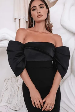 Jasmine Voluminous Bardot Sleeve Midi Dress In Black<Lavish Alice New