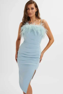 Jessica Feather Bandeau Pleated Midi Dress In Cornflower Blue<Lavish Alice Best