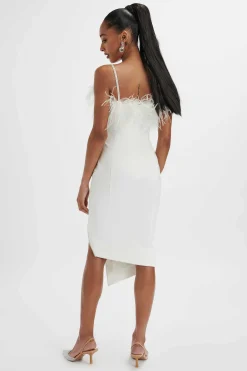 Jessica Feather Bandeau Pleated Midi Dress In White<Lavish Alice Store